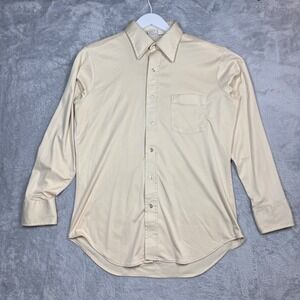 Vintage Montgomery Ward Button Up Shirt Mens 16 32/33 Tan Disco Dagger 70s